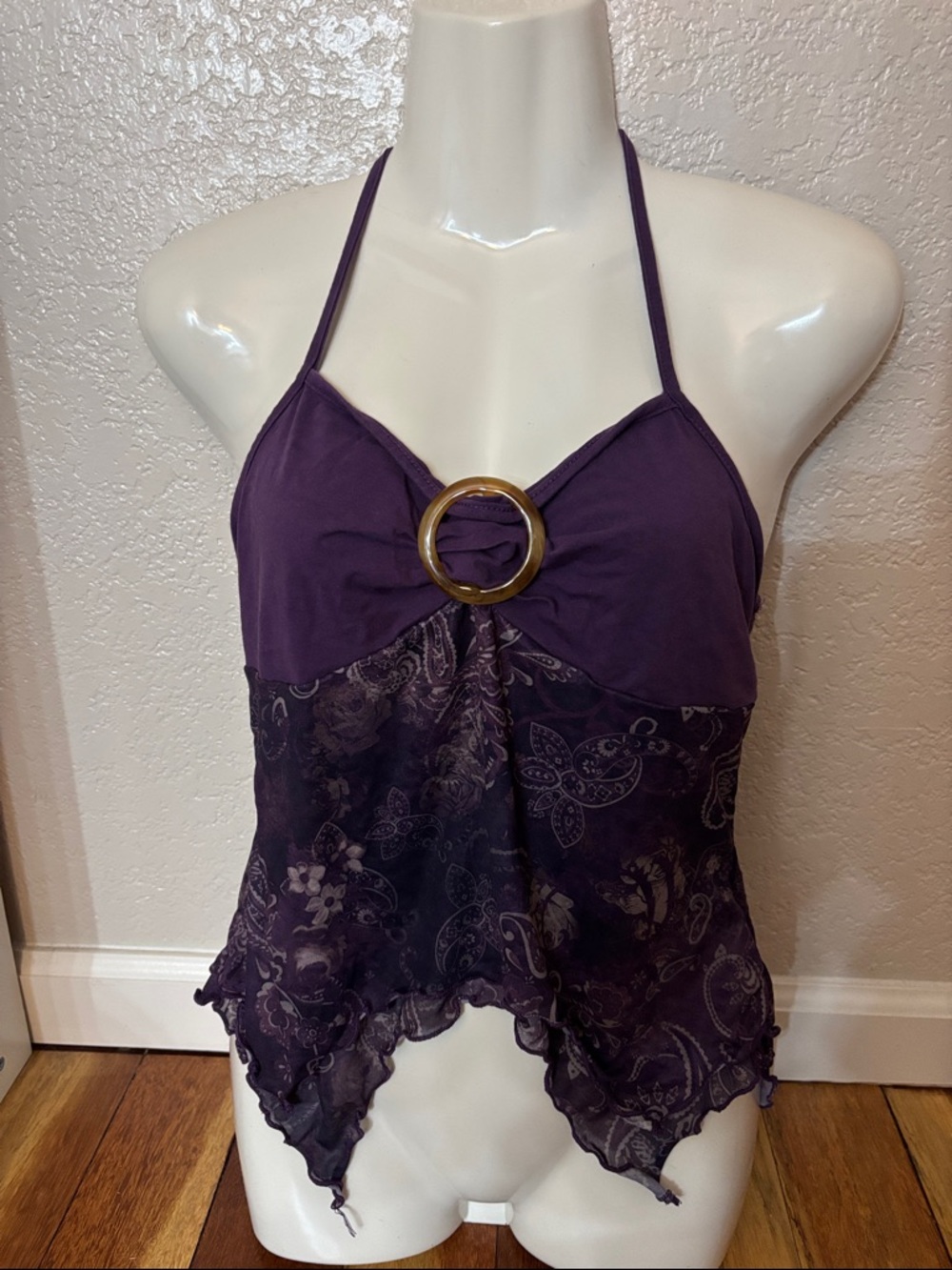 SHEIN Purple Halter Camisole with Gold Ring Accent